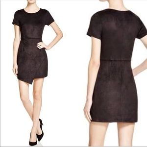 Aqua faux suede cross front dress, black
